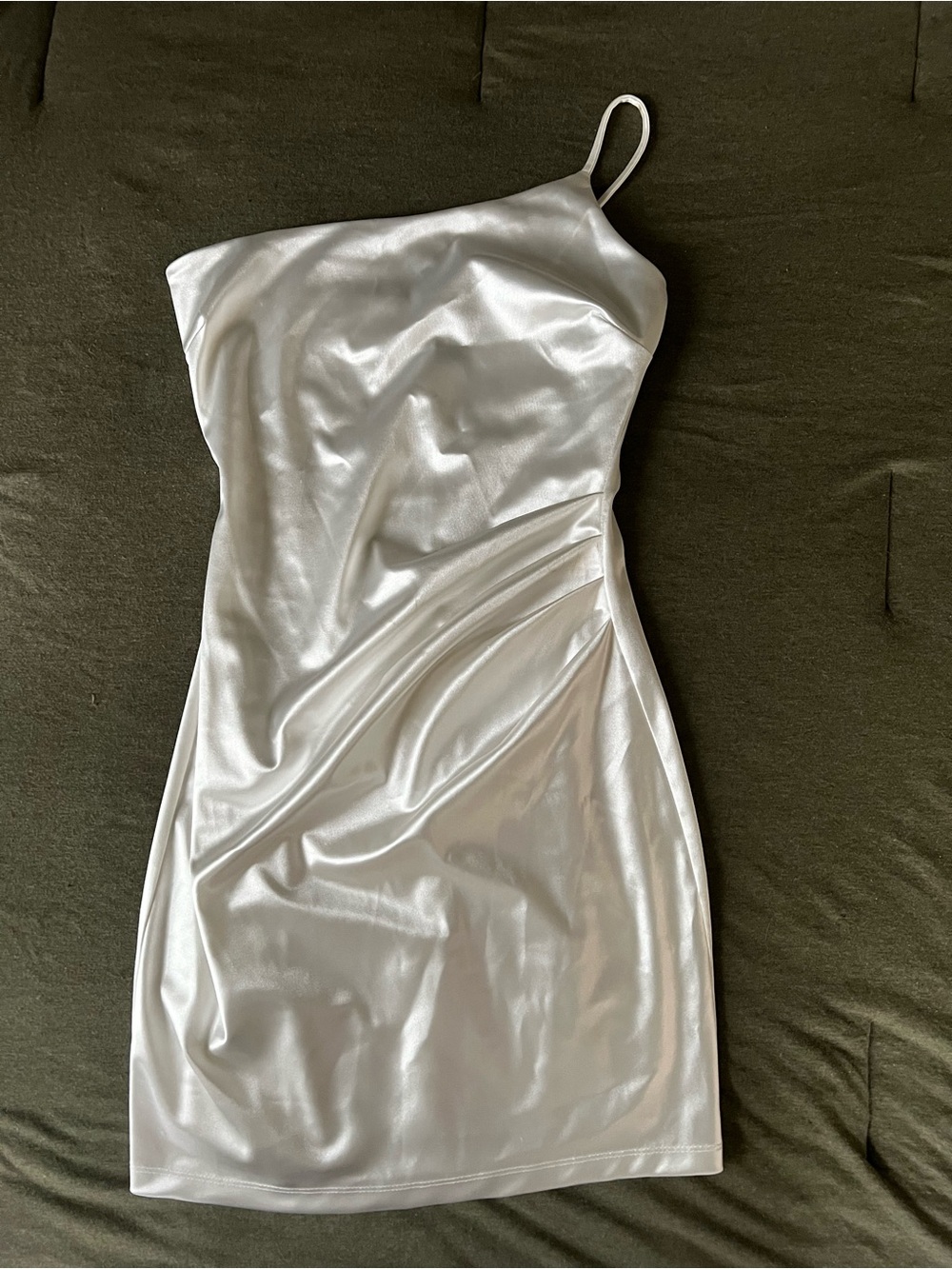 Windsor Silver One-Shoulder Satin Mini Dress